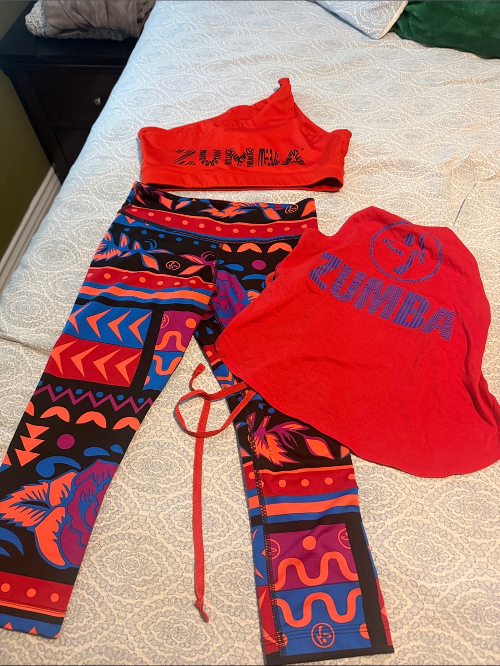 Zumba Fitness Red and Multi-Color Active Set - Crop Top, Leggings, Tank